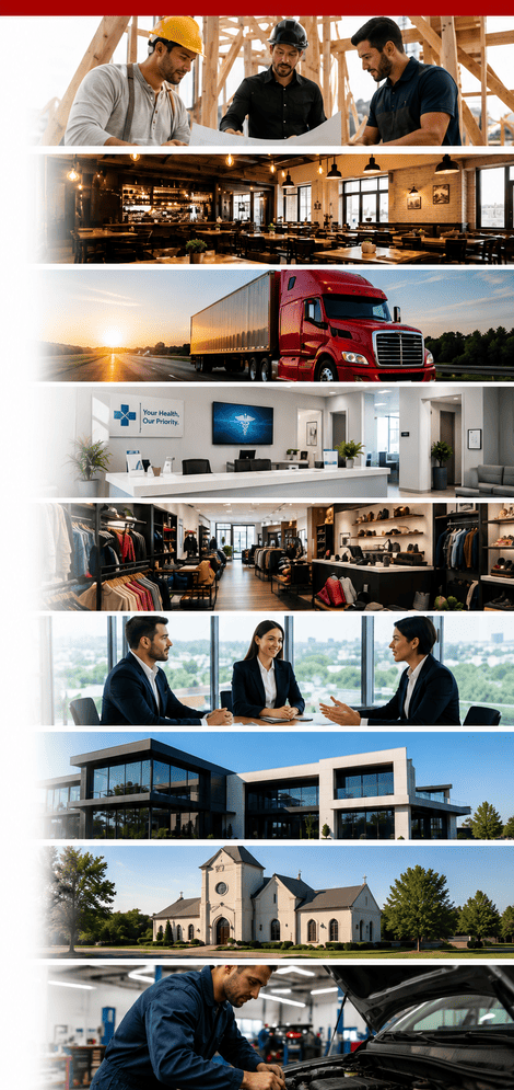 Industries served by OSSIO including contractors, restaurants, trucking, medical offices, retail, real estate and auto repair